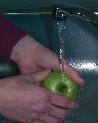Clean apples under water. Cleaning apples